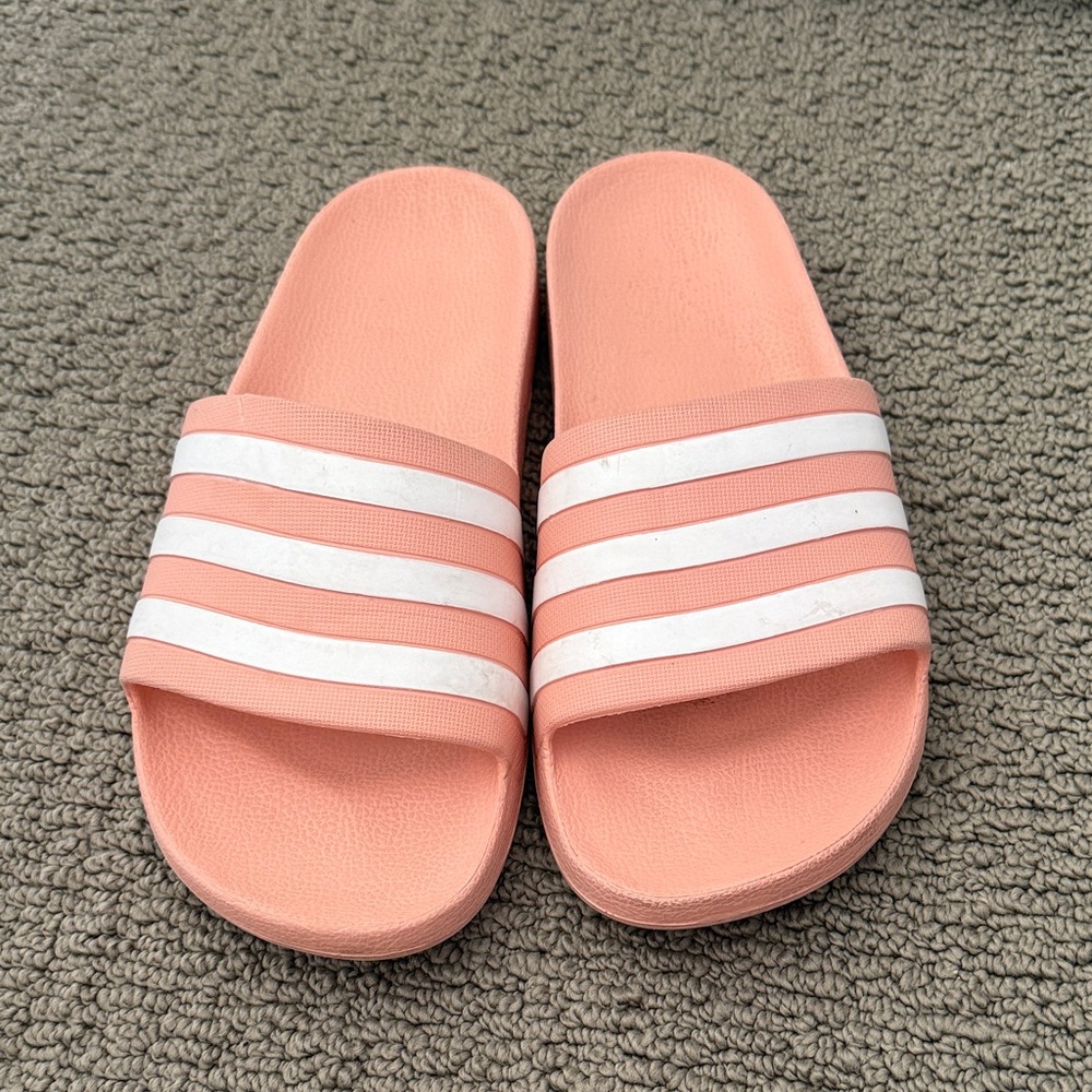 adidas Pink and White Athletic Slides
